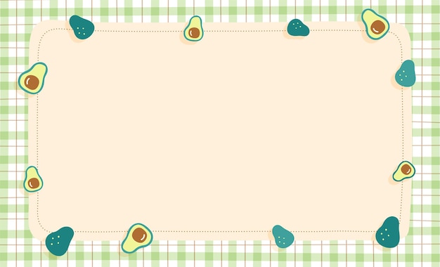 Cute ornament element avocado pastel green gingham pattern paper background frame border blank note