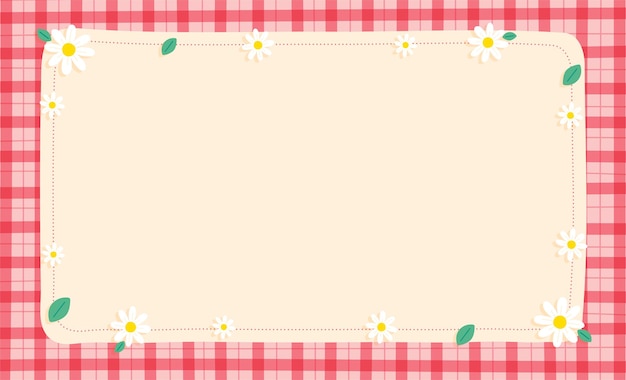 Cute Ornament Element Daisy Red Gingham Pattern Paper Background Frame Border Blank note Vector