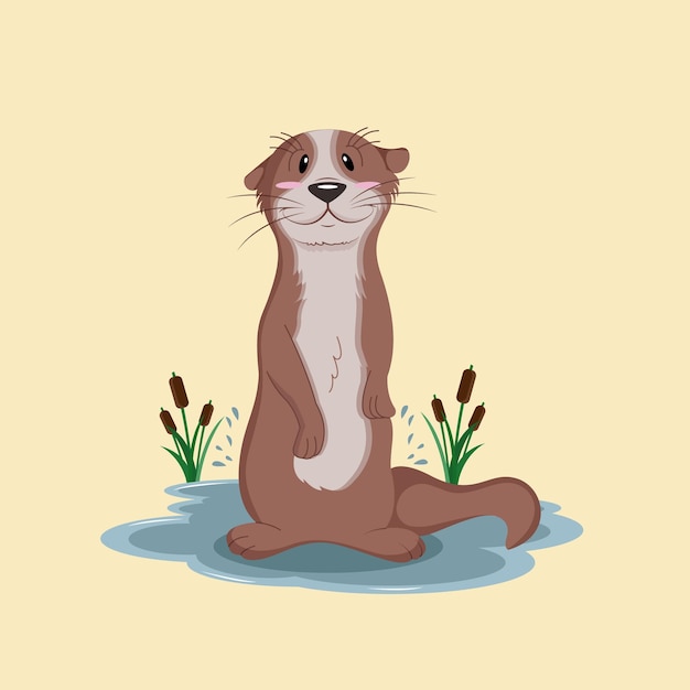 Vector cute otter baby illustration on the water
