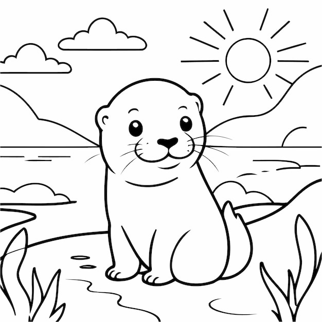 Cute Otter illustration for coloring book