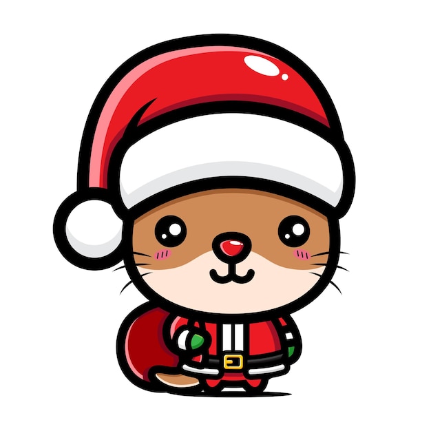 cute otter is celebrating christmas