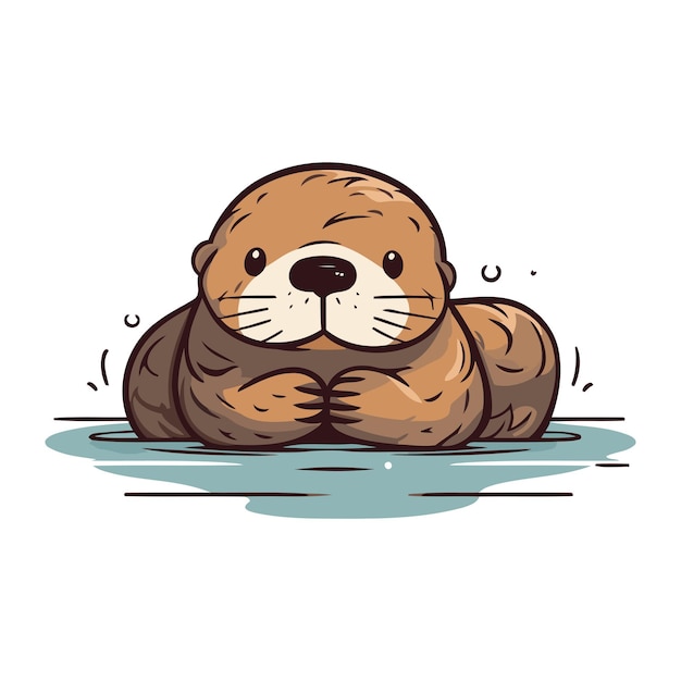 Premium Vector | Cute otter lying on the water vector cartoon illustration