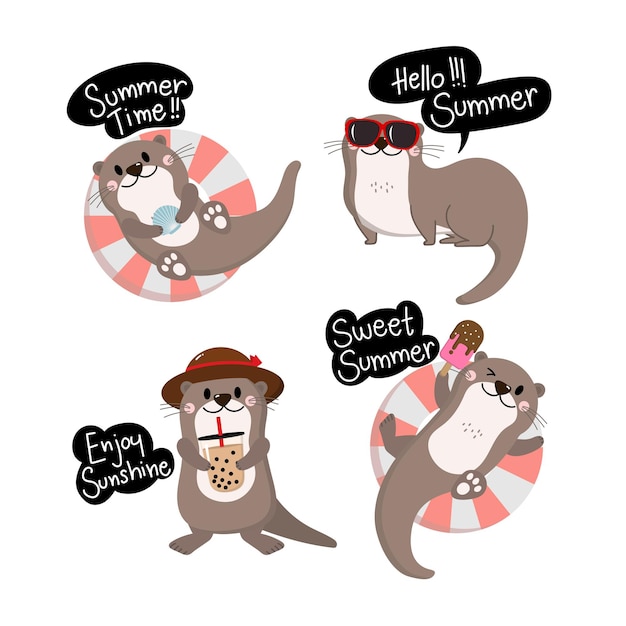 Vector cute otter and shellfish cartoon character