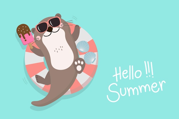 Cute otter in summer holidays