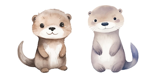 cute otter watercolor illustration