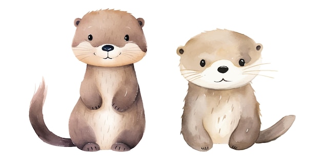 cute otter watercolor illustration