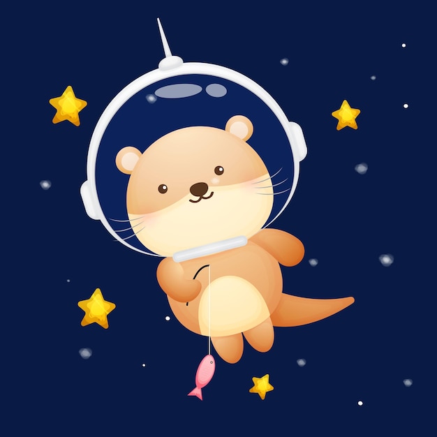 Cute otter wearing astronaut helmet. animal cartoon