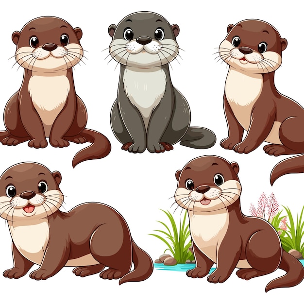 Cute Otters cartoon Vector Style white background