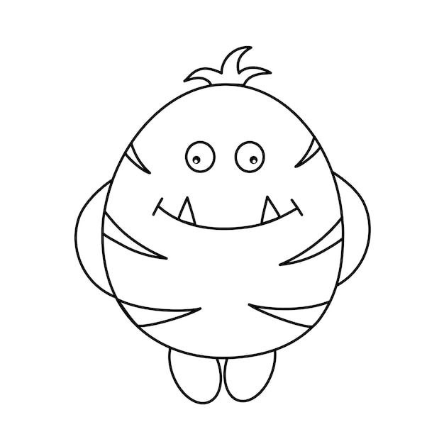 A cute outline black and white monster character