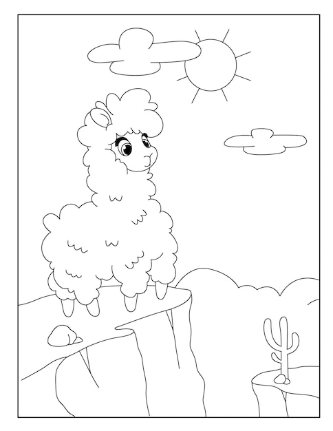 Cute outline llama coloring pages for children