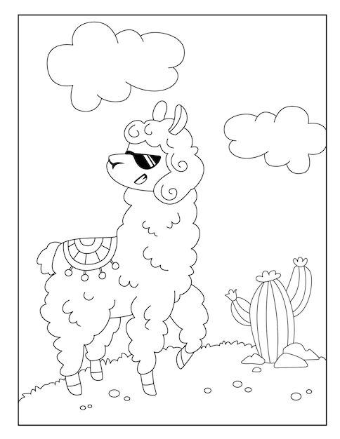 Cute outline llama coloring pages for children