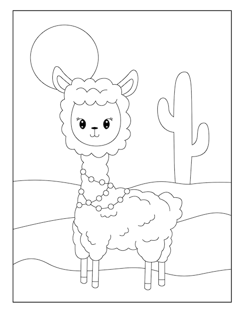 Cute outline llama coloring pages for children