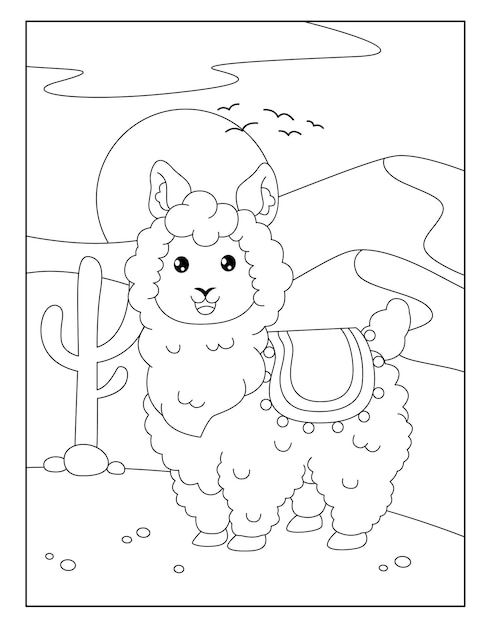 Cute outline llama coloring pages for children