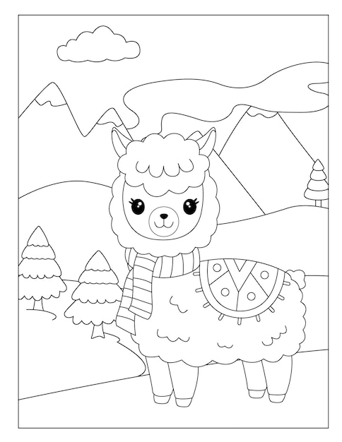 Cute outline llama coloring pages for children