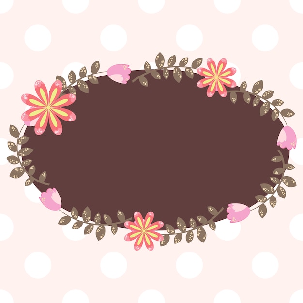 Cute oval frame with floral elements, template for invitation, postcard