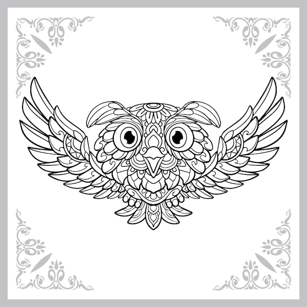 Cute owl bird cartoon zentangle arts isolated on white background