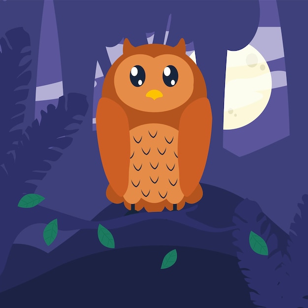 Cute owl bird at night scene