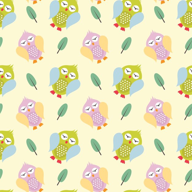 Cute owl bird seamless pattern