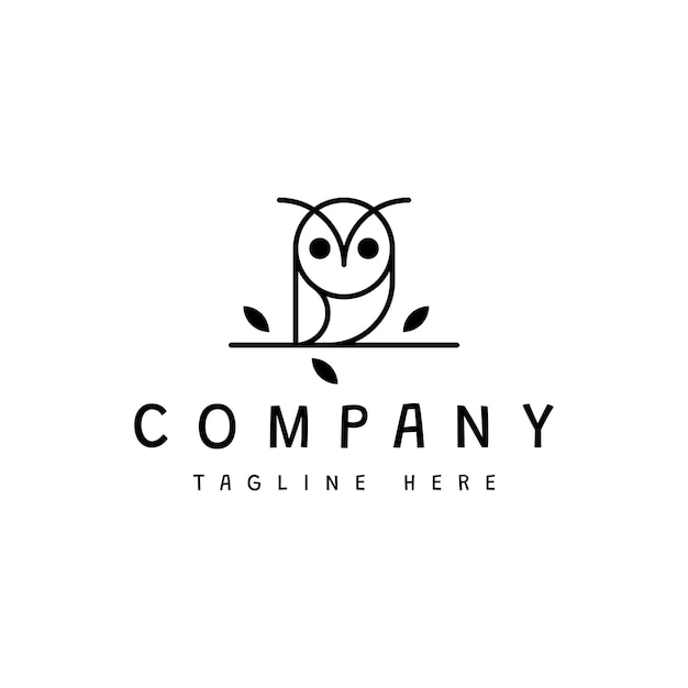 Cute owl on branch line art logo design