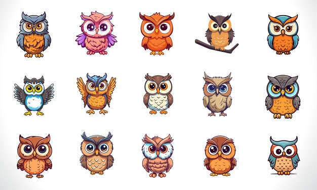 Vector cute owl cartoon pack