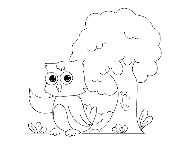 Cute owl character for kid coloring book isolated vector illustration on white background