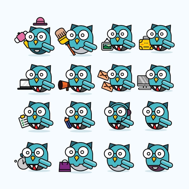 Vector cute owl character set