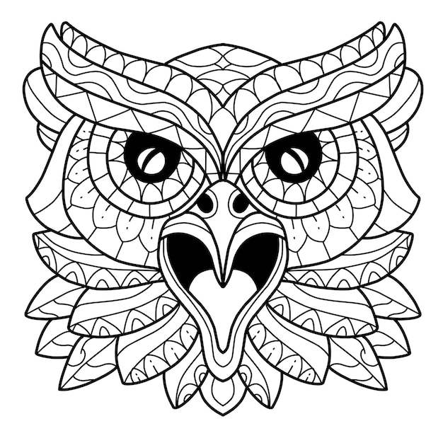 Cute owl coloring book zentangle hand drawn isolated on white background