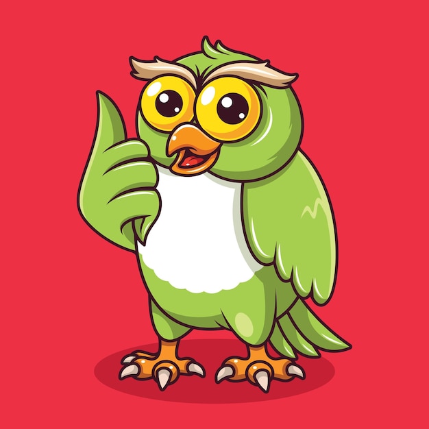 Cute owl giving thumbs up with cheerful face cartoon illustration