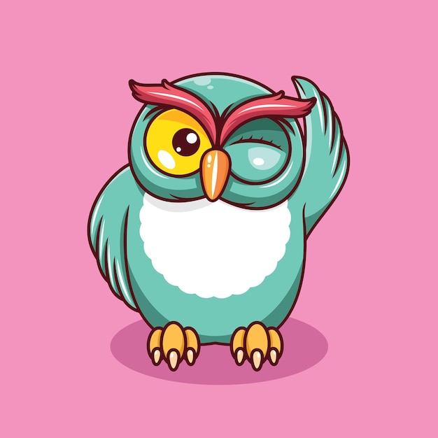 cute owl giving winks cartoon illustration