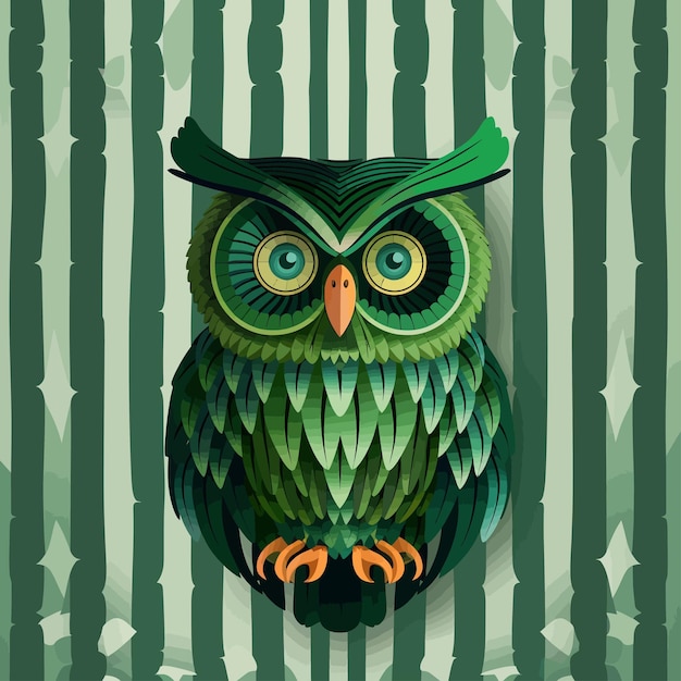 Vector cute_owl_green_design_on_stripe_background