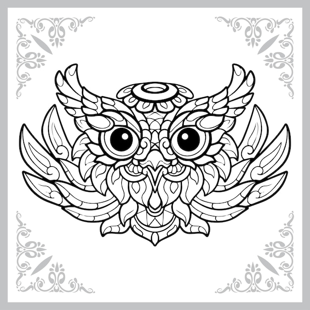 Cute owl head cartoon zentangle arts isolated on white background vector illustration