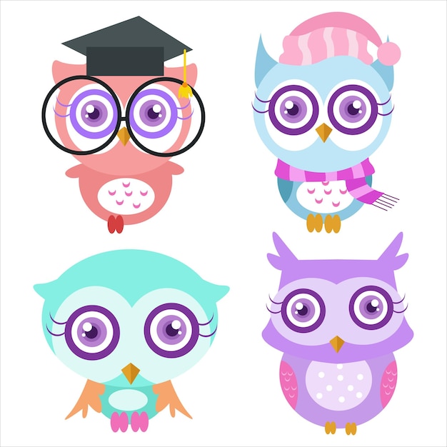 Cute owl illustration character collection 3 perfect for logos