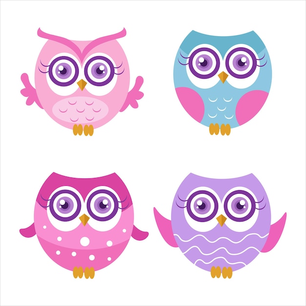 Cute owl illustration character collection 5 perfect for logos