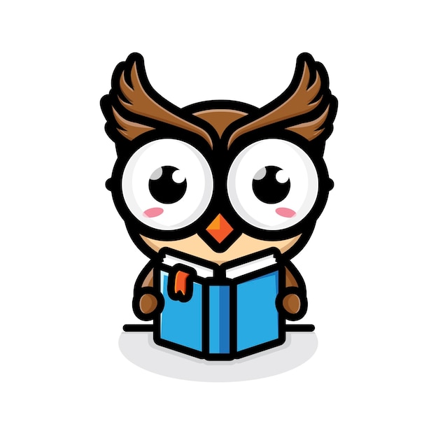 Vector cute owl is reading a book