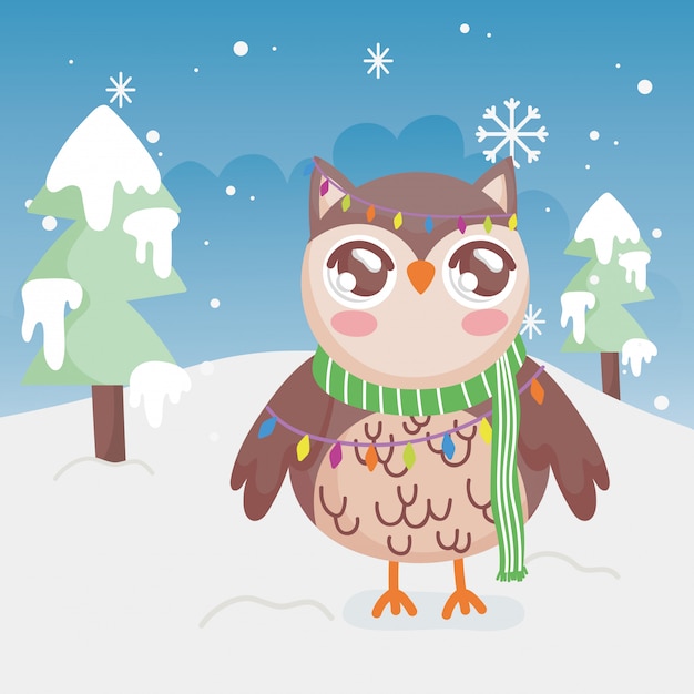 かわいいフクロウライト木雪メリークリスマス