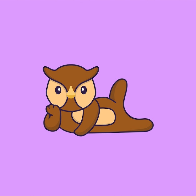 Cute owl lying down animal cartoon concept isolated