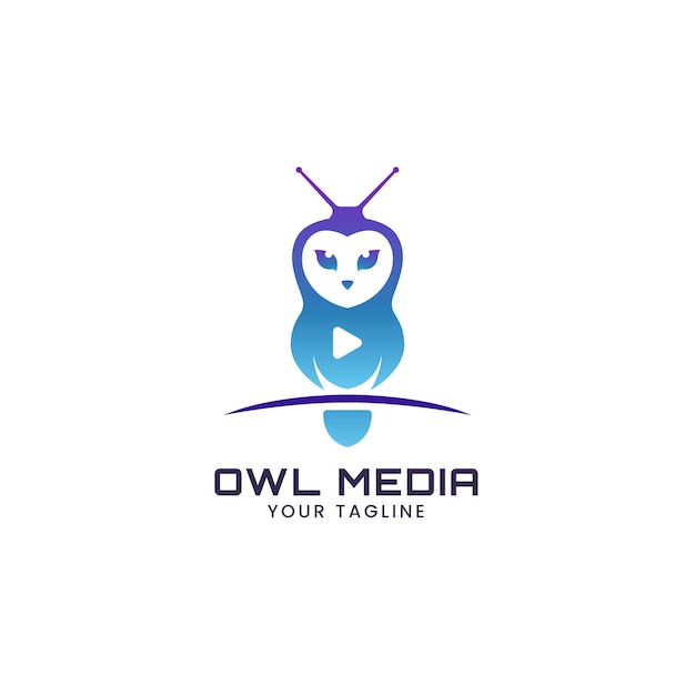 Cute owl play media creative logo design