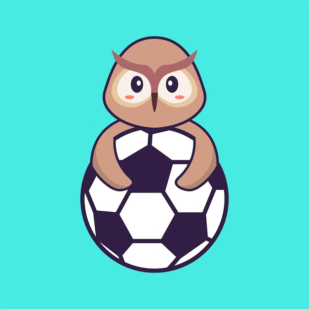 Cute owl playing soccer animal cartoon concept isolated