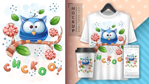 Vector cute owl poster and merchandising