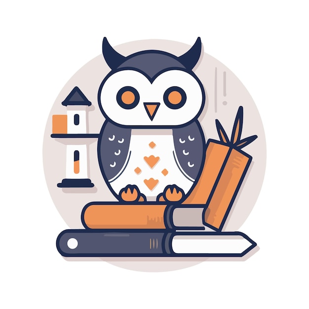 Vector cute owl reading a book