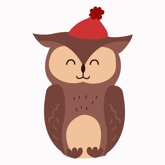 Cute owl smiles in santa hat vector illustration