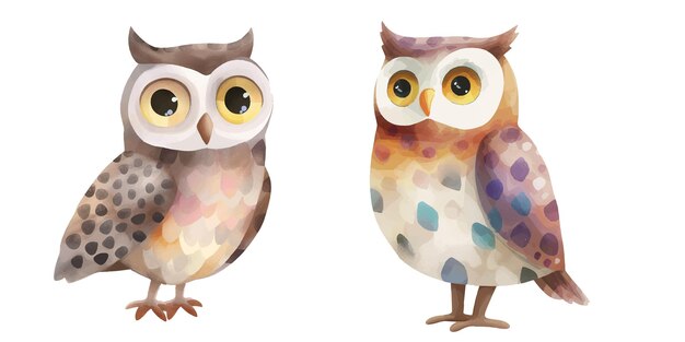 Vector cute owl soft watercolour vector illustration