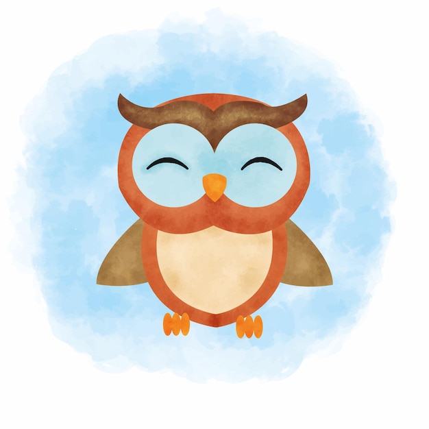 Cute owl watercolor blue background