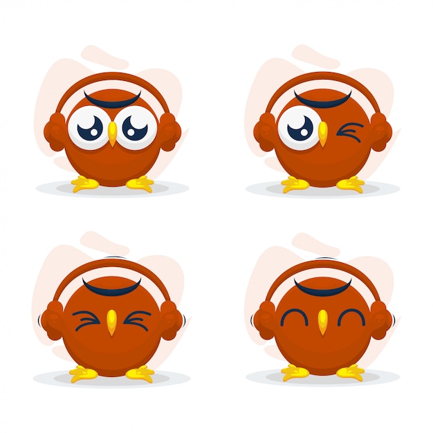 CUTE OWL WITH HEADSET MASCOT CARTOON VECTOR