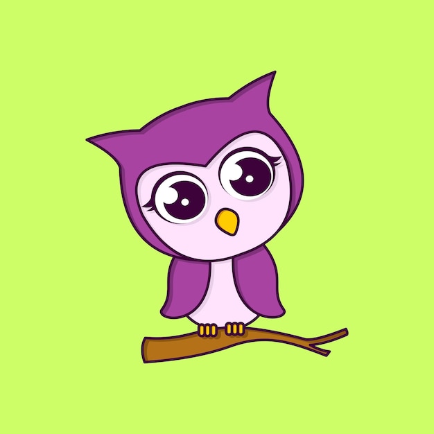 Cute owls in flat design cartoon illustration