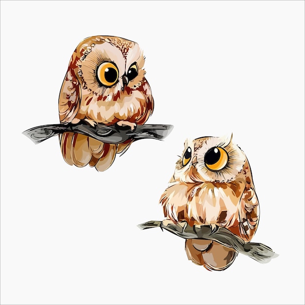 Vector cute owls looking each other vector illustration