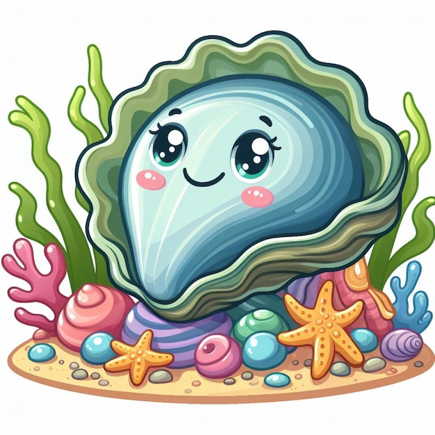 Vettore cute oyster vector illustrazione di cartoni animati