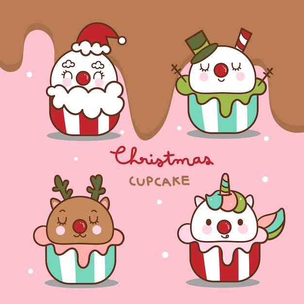 Cute pack of Christmas cupcakes vector