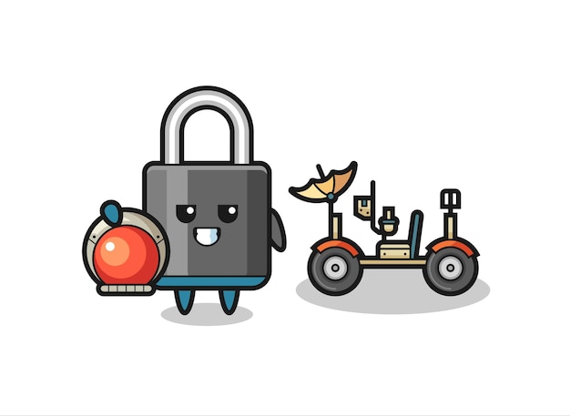 The cute padlock as astronaut with a lunar rover