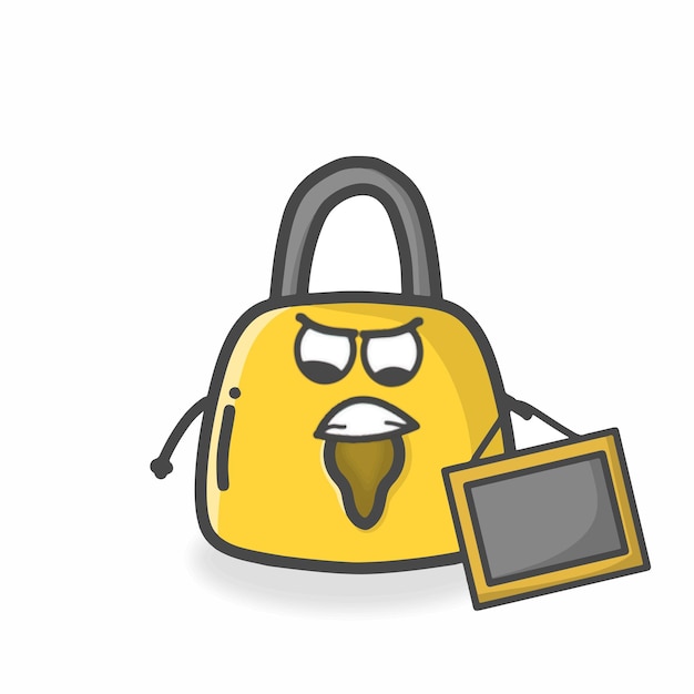 Cute Padlock Character Flat Cartoon Vector Design Illustration